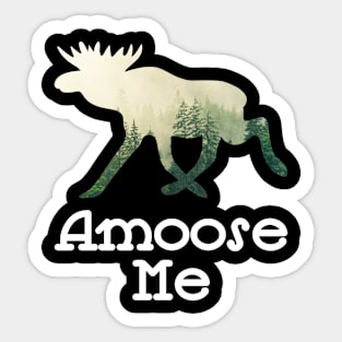 Amoose Me Walking Moose With A Green White Forest Tree Fill Sticker